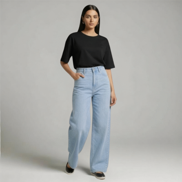 Azure Breeze Wide-Leg Denim Pants