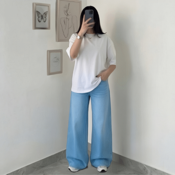 Ocean Blue Wide-Leg Denim Pants
